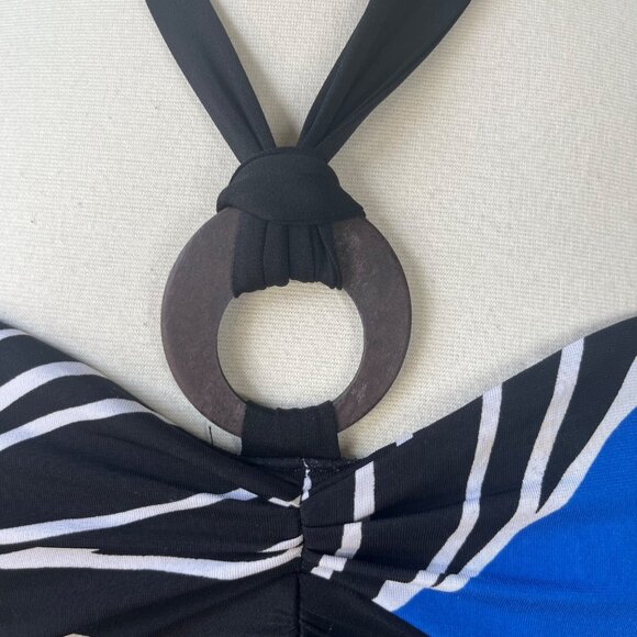 La Belle Halter Dress Womens Small Blue Black Short Padded Summer - Picture 5 of 8